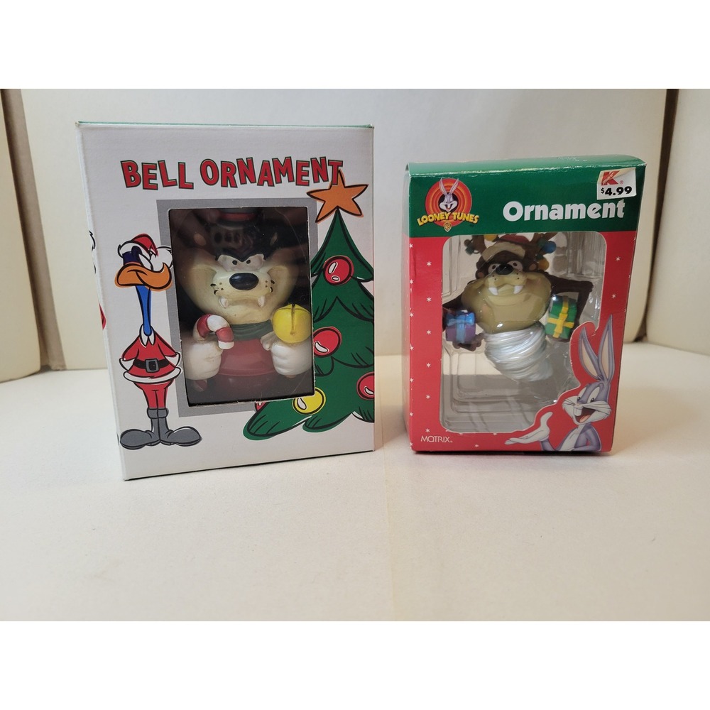 Vintage Looney Tunes Tasmanian Devil Christmas Ornament Set Taz Matrix 2pc